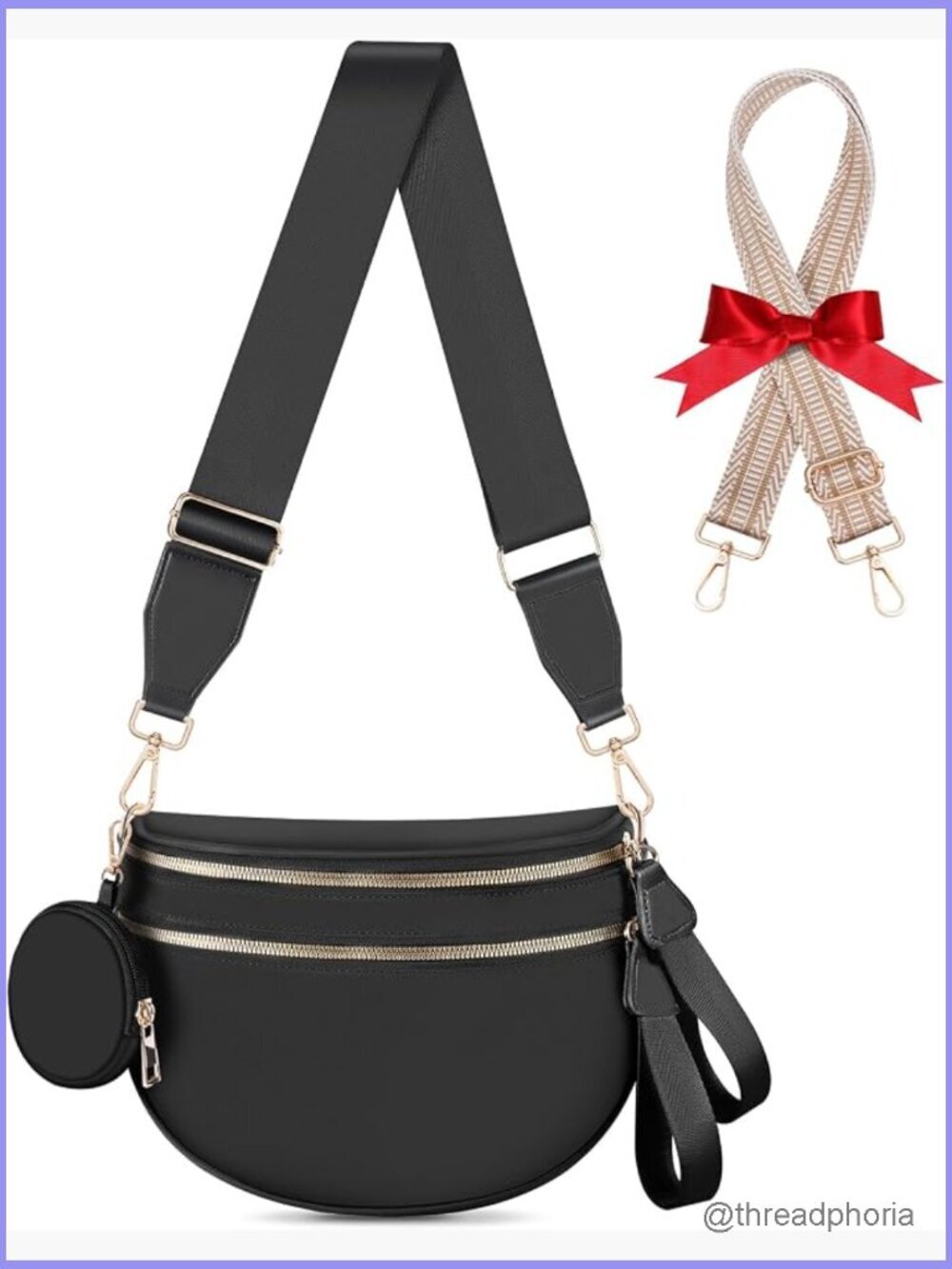 Large Nylon Crossbody Bag Checkered Fanny Pack with Extra Strap Water Resistant